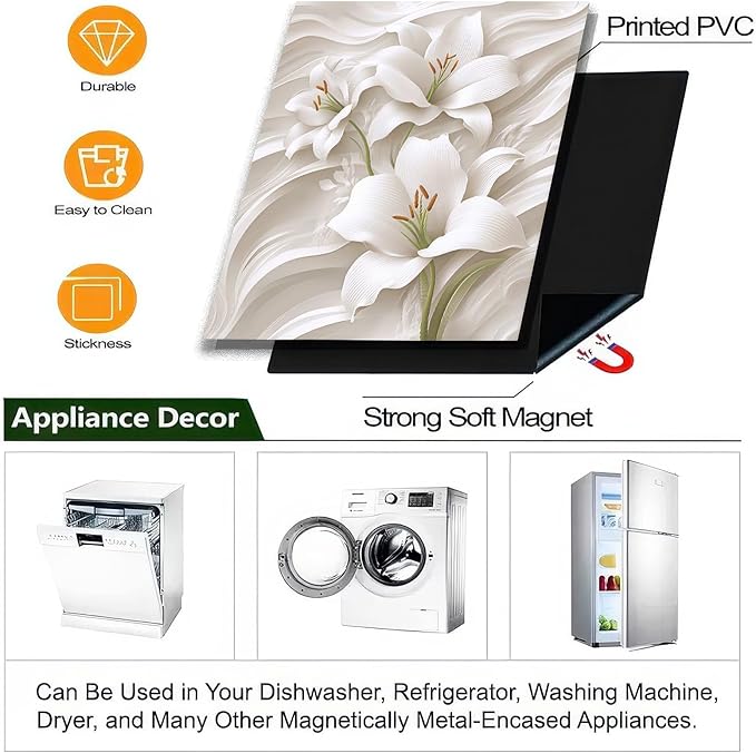Flower Dishwasher Magnet Cover 23x26 Inch Petal Texture Magnetic Dishwasher Cover Washers Fridge Panel Decal Cover Washing Machine Cabinet Reusable Door Covers Decorative