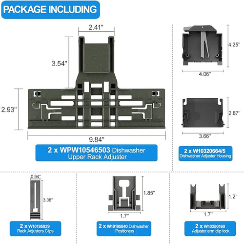 (10 Packs) Upgraded WPW10546503 Dishwasher Upper Rack Parts&W10320664/5 Dishwasher Adjuster Housing for Kitchenaid Dishwasher Parts KDTE334GPS0 KDFE104HPS0,W10546503/WPW10546503 Rack Adjuster Assembly