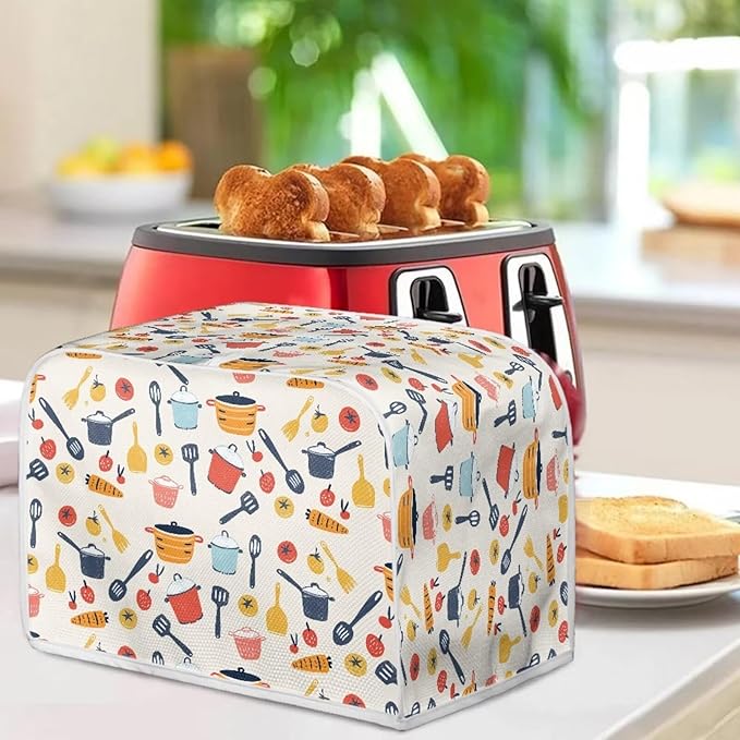 Cooking Accessories Cartoon Pattern Two Slice Toaster Cover,Kitchen Small Appliance Covers Home Table Decor Microwave Oven Dustproof Cover