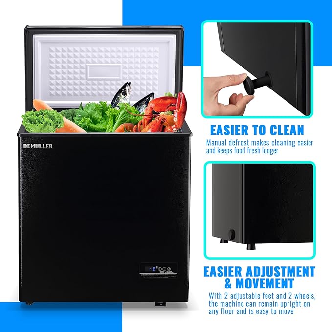 Large Capacity Chest Freezer Mini Deep Freezers (Down to -11.2 ℉) with TWO Removable Baskets Freestanding Black Compact Size for Home Kitchen Office Apt
