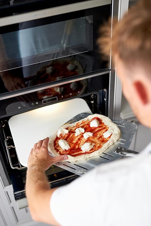 Hans Grill Pizza Stone PRO XL Baking Stone For Pizzas use in Oven, Grill or BBQ FREE Long Handled Anodised Aluminium Pizza Peel | Rectangular Stone 15 x 12" Inches | For Pies, Pastry, Bread, Calzone
