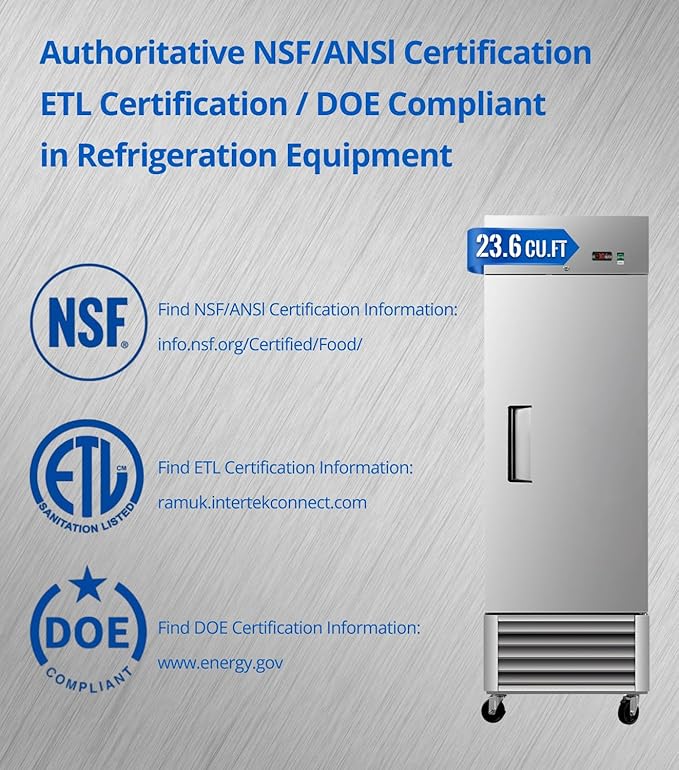 27" W Commercial Refrigerator, 23.6Cu.ft Reach-In Single Door Stainless Steel commercial fridge, 3 Shelves, Fan Cooling, Auto Defrost, Digital Thermostat - Ideal for Restaurant, Bar, Cafe, Shop