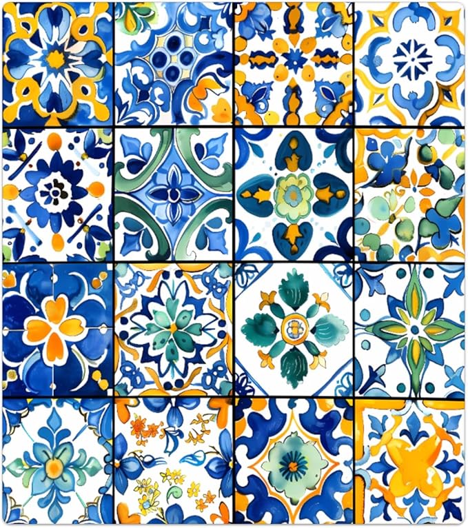 Dishwasher Magnet Cover Troditional Spanish Tile Pattern Reusable Dishwasher Magnetic Cover Sticker Decorative Dish Washer Door Cover Panel for Home Kitcen Appliance
