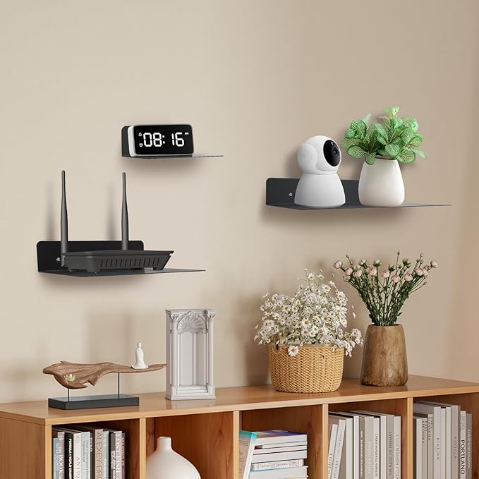 Steel Floating Shelves for Wall,Small Wall Shelf，Suitable for Bedroom, Living Room, Bathroom, Kitchen, Office (Black, 9.06x6.89 in)