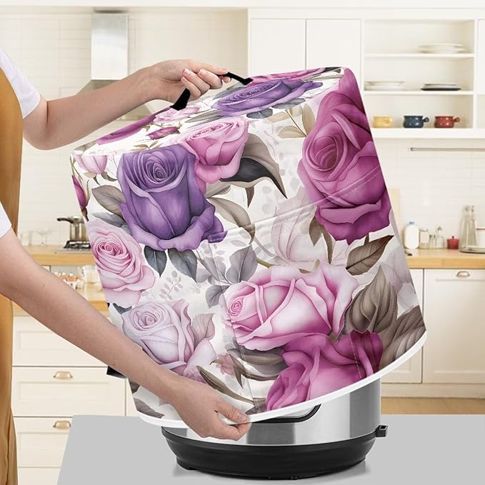 Rose Dust Cover for 6 qt Air Fryer & Pressure Cooker Kitchen Appliance Accessories, Portable Pressure Cooker Air Fryer Rice Cooker Dust Cover with Storage Pockets