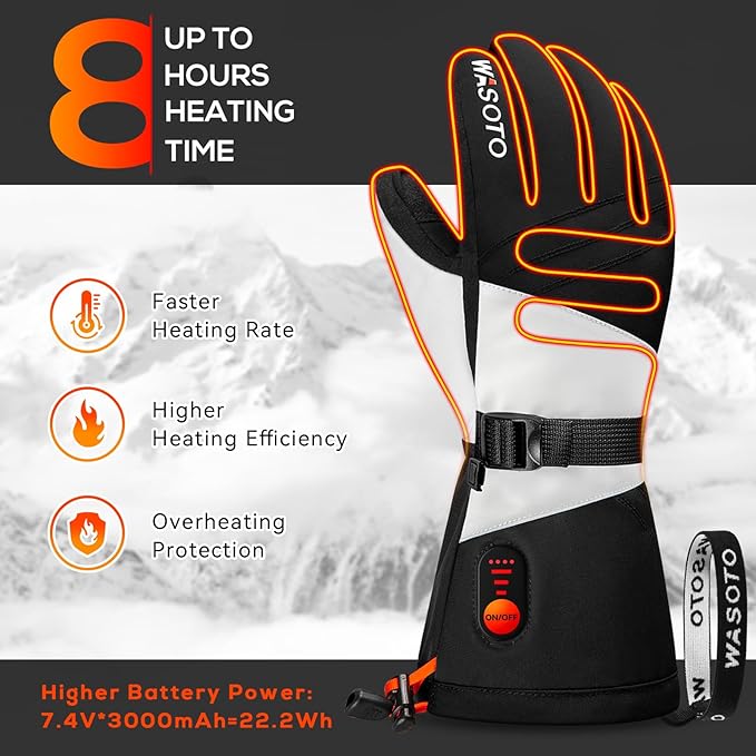 Heated Gloves for Men Women 7.4V Battery 22.2Wh Rechargeable Touchscreen Waterproof Electric Heated Gloves for Winter Outdoor Work Skiing Hiking Camping Ice Hockey