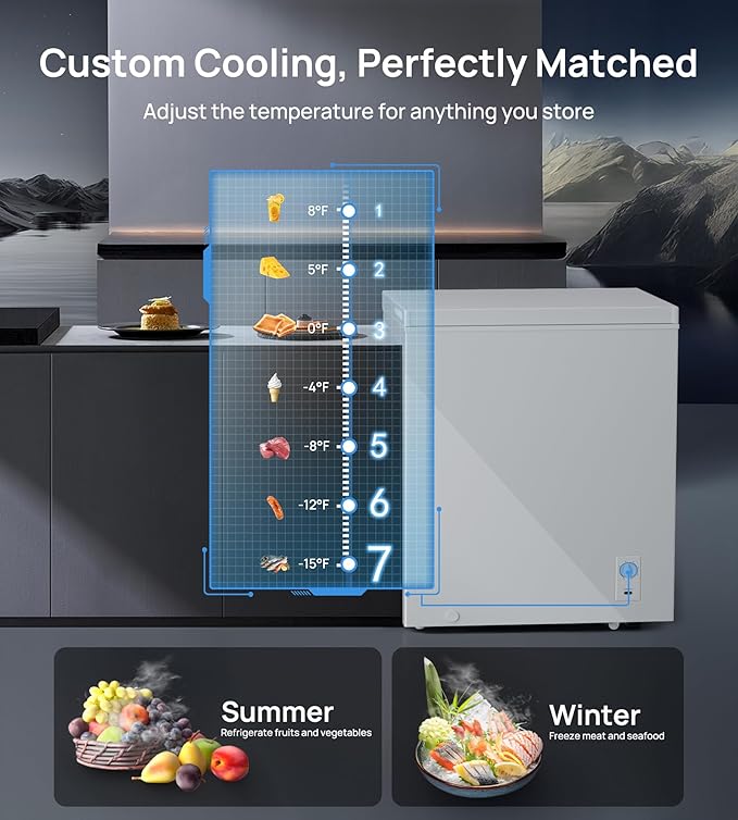 10 Cu.Ft Chest Freezer, Small Compact Deep Freezer with Adjustable 7 Thermostat, 2 Removable Baskets, Energy Saving, Quiet Top Open Door Mini Meat Freezer with LED Light for Garage Outdoor Home Office