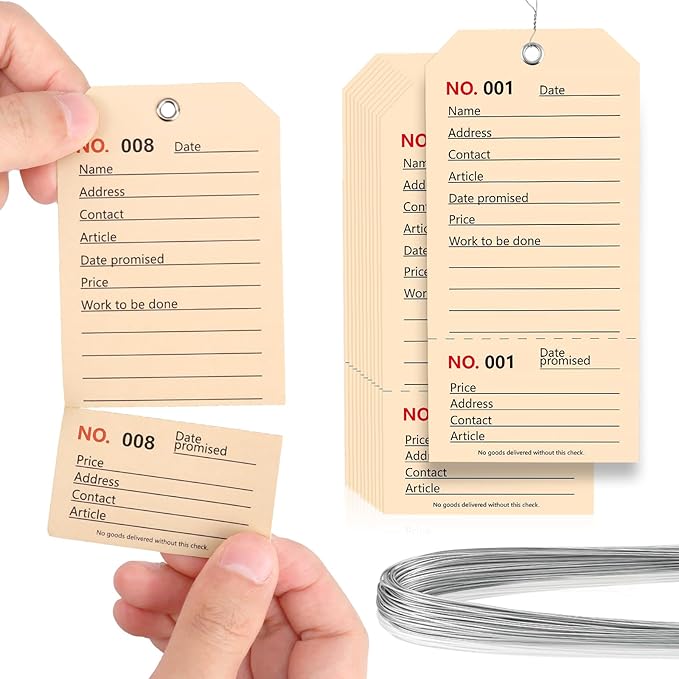 100 Pack White Repair Tags with Wire Rope Service Repair Tags Numbered with Wire Durable 2.6 x 5.25 Inch Labels for Production Equipment Maintenance Price Notice (100, White, 2.6x5.25in)