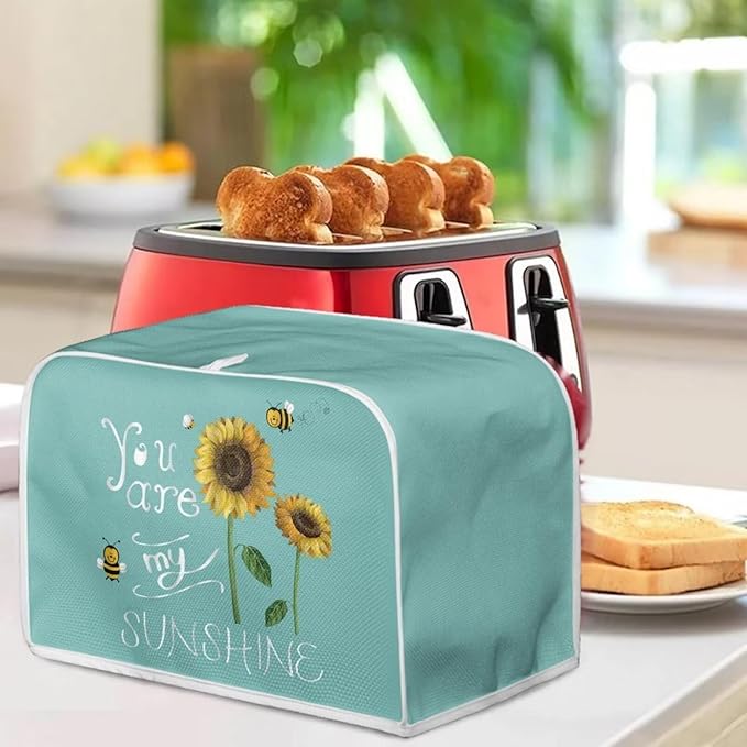 Sunflower Bee Toaster Cover 4 Slice Wide Slot Washable Bread Maker Covers Toaster Covers Kitchen Small Appliance Cover Stain Resistant