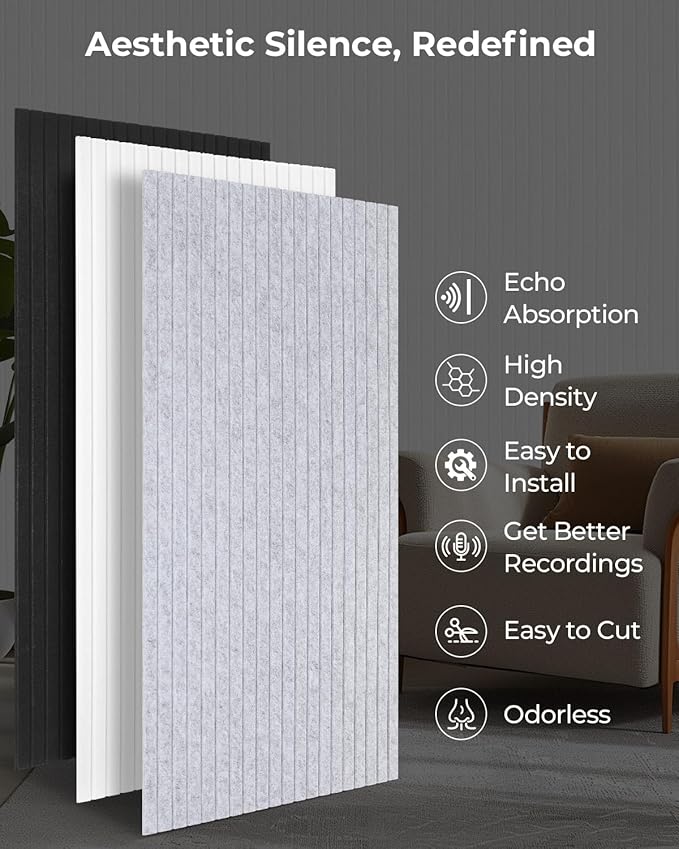 SODOCT 12 Pack Large Acoustic Panels, 47.2" X 23.6" X 0.4" Sound Proof Panels for Walls, High Density Sound Absorbing Panels for Home Studio & Office, Gray