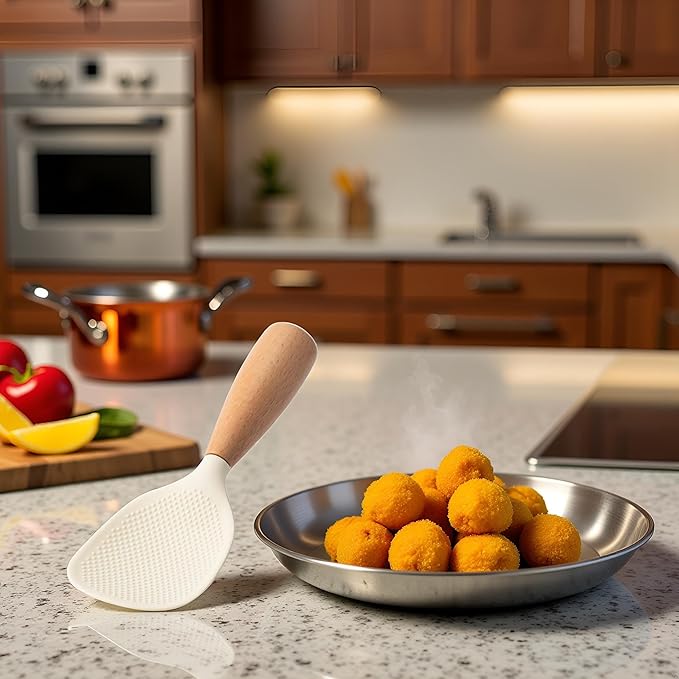 White Standing Silicone Rice Spoon Paddle, Household Rice Shovel Heat Resistant Anti-scalding Rice Scooper, Rice and Potato Servers, Serving Spoons