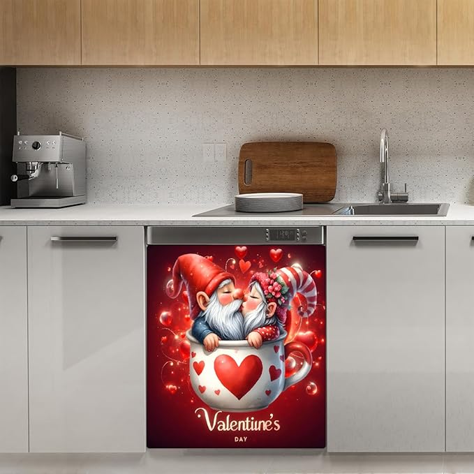 Valentine Day Gnome Red Dishwasher Magnet Cover Magnetic Dishwasher Decorative Cover Front Dishwasher Door Covers Reuseable Dishwasher Covers Decal for Kitchen Home Decorative