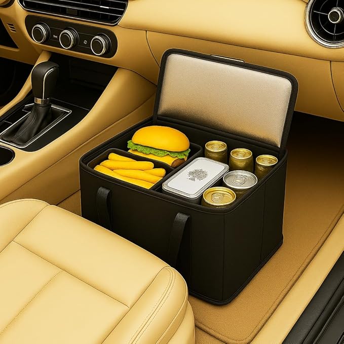 musbus 2Pk Trunk Organizer for Car Insulated Reusable Grocery Bags, Collapsible Cooler Bag for Groceries, Heavy Duty Large Insulated Bag (Large, Charcoal Black)