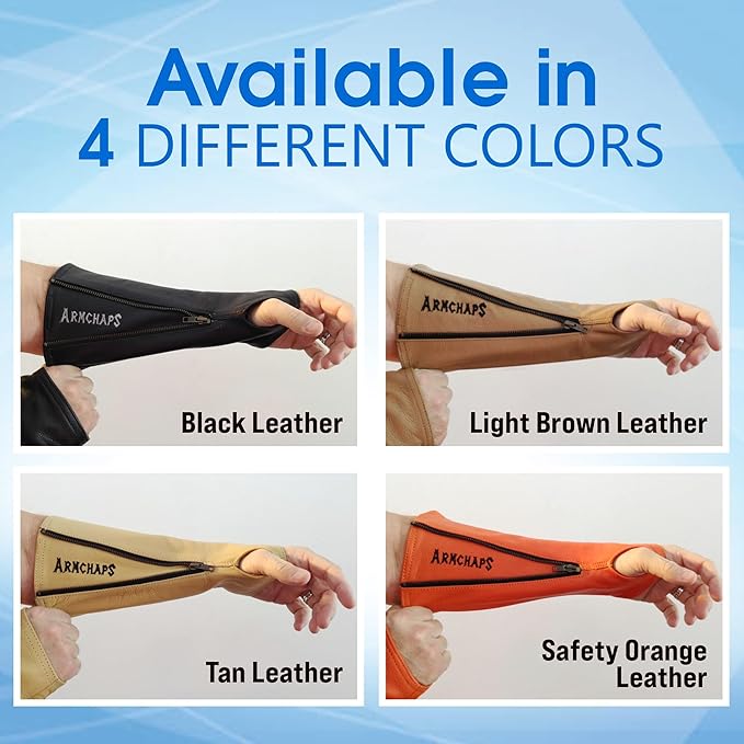 Arm Chaps Leather Protective Sleeves Arm Guard - Prevent Cuts, Scratches & Bruises - Genuine Cowhide - Ideal for Gardening & Construction - Left & Right Form-Fitting. Orange (1 Pair/Large).