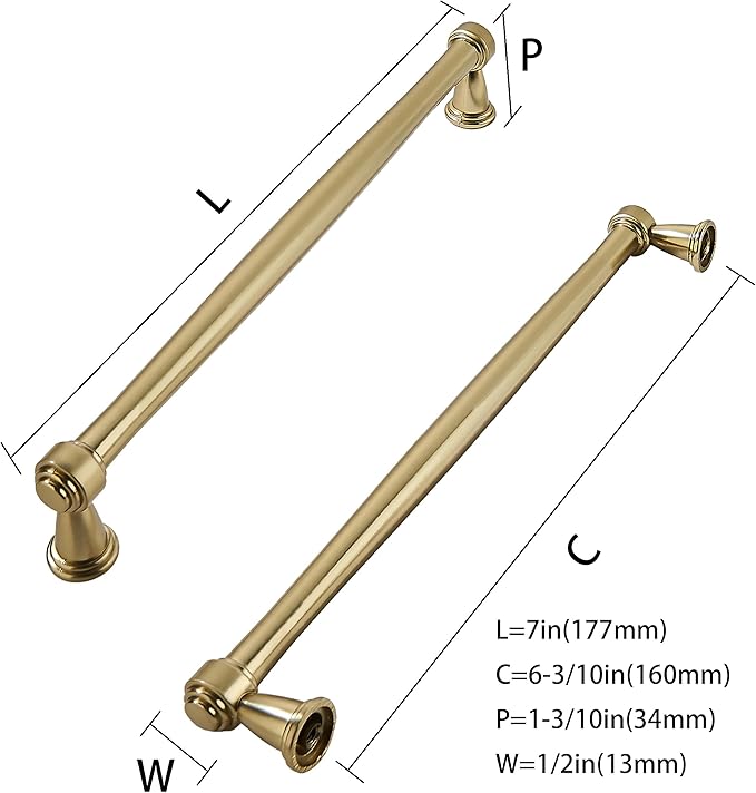 khtumeware 10 Pack 6-1/4 Inch(160mm) Brushed Brass Cabinet Pulls Satin Brass Kitchen Cabinet Handles Kitchen Cabinet Hardware for Cupboard Drawer Handles Dresser Pulls