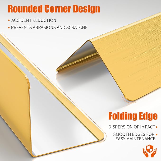 2x2x48 Inch 304 Stainless Steel Wall Corner Guards (5-Pack) Heavy Duty Rounded Corner Protector, Smooth Folded Edge Design for Wall Protection Golden Stainless Steel Slab