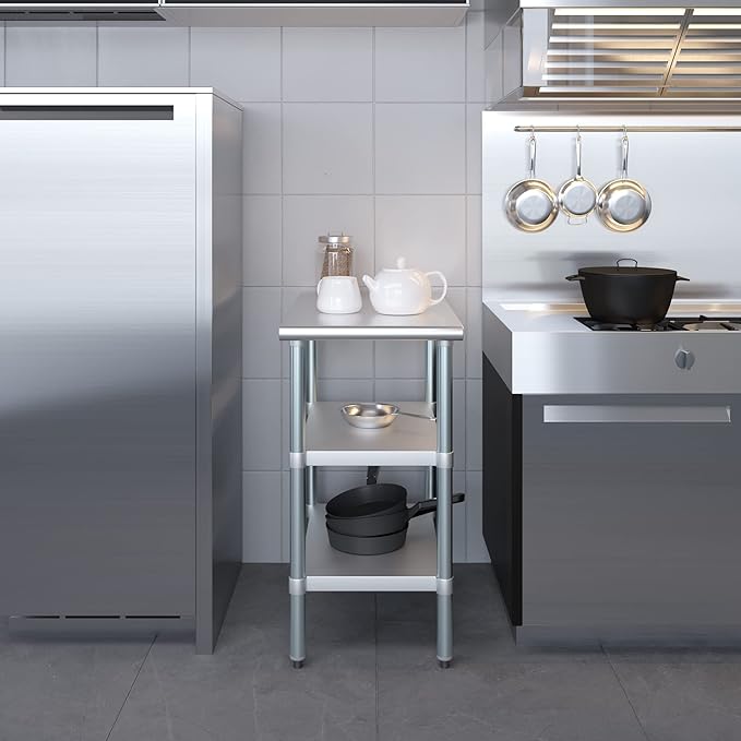 AmGood Stainless Steel Work Table with 2 Shelves | NSF | Metal Utility Table (18" Long x 30" Deep)
