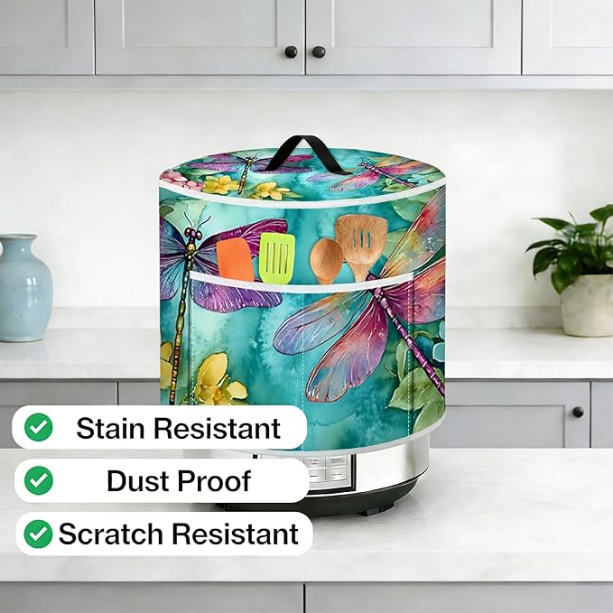 Rice Cooker Cover, Dust Cover for Kitchen Appliances with Handle and Storage Pocket, Easy to Clean Kitchen Decor Gift, Fits 3-6-8 Quart Instant Pot, Slow Cooker and Air Fryer