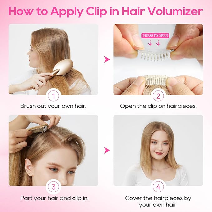 REECHO Clip in Hair Volumizer, Short Thick Clip in Hairpieces Adding Extra Hair Volume Extensions for Women with Thin Fine (Silver, 8 Inch(Pack of 4))