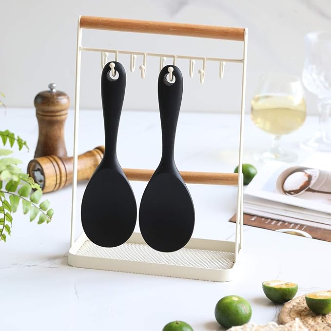 Dioycli Rice Paddle Nonstick Rice Spatula Heat Resistant Silicone Rice Spoon, Kitchen Cooking Black Rice Scooper for Soup, Salads, Mashed Potato (2 Pcs)