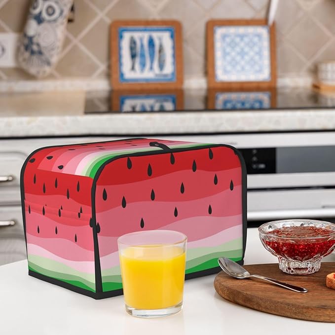 Cute Fruit Red Green Watermelon 2 Slice Toaster Cover, Waterproof Toaster Dust Cover Bread Maker Protective For Small Kitchen Appliance Dining Room Home Table Decor Gifts