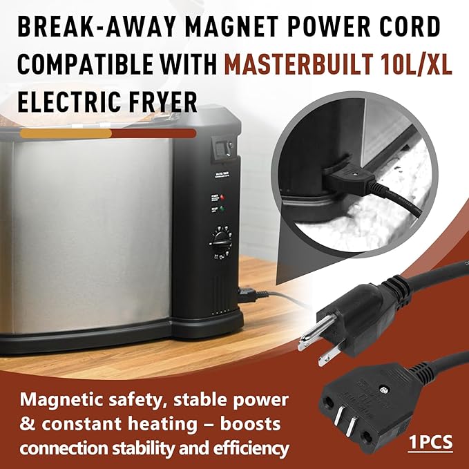 Break-Away Magnet Power Cord, Compatible with Masterbuilt 10L XL Electric Fryer, Safety Magnet Deep Fryer Cord Replacement Accessory, Compatible with Electric Fryer Models MB20012420 and MB20010326