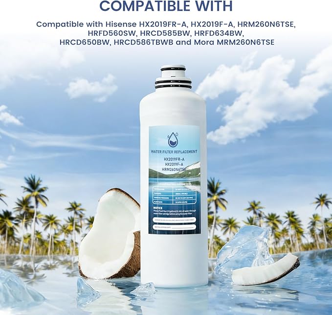 HX2019FR-A Water Filter Replacement, Compatible with Hisense HX2019FR-A, HX2019F-A, HRM260N6TSE, HRFD560SW, HRCD585BW, HRFD634BW, HRCD650BW, HRCD586TBWB and Mora MRM260N6TSE 3 Pack