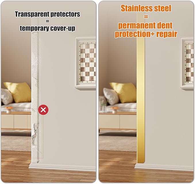 1x1x48 Inch 304 Stainless Steel Wall Corner Guards (5-Pack) Heavy Duty Rounded Corner Protector, Smooth Folded Edge Design for Wall Protection Golden Guard Stainless Steel Slab