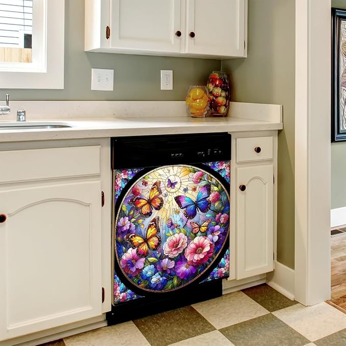 Spring Butterfly Dishwasher Magnet Cover Butterfly Rainbow Animal Dishwasher Decorative Cover Front Dishwasher Door Cover Reuseable Dishwasher Cover Panel Decal for Kitchen Home Appliances 23" X 26"