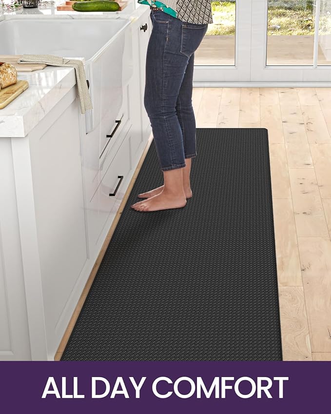 DEXI Kitchen Floor Mats Cushioned Anti Fatigue, 23x59, Large Wide Standing Runner Rug Waterproof, Comfort Memory Foam Padded for Front Sink Laundry, Black