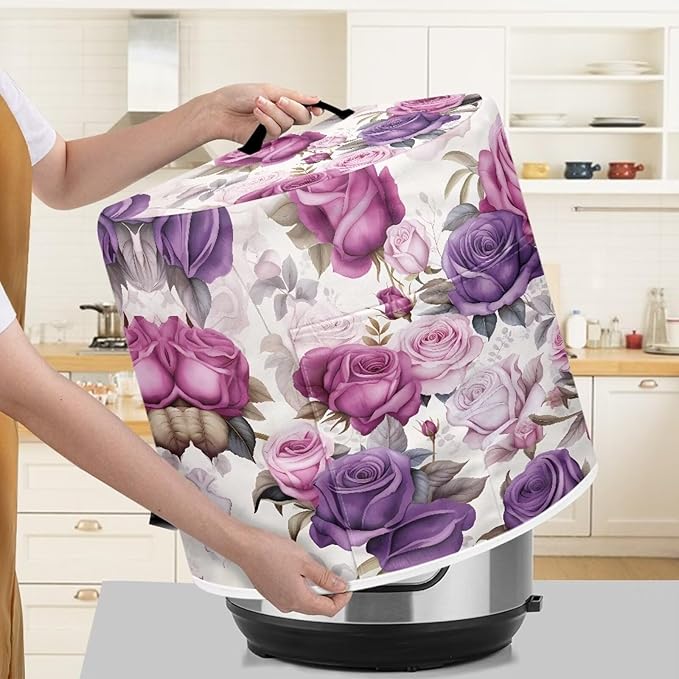 Purple Rose Pressure Cooker Cover for 8 Quart Instant Pot and Air Fryer Accessories, Stain Resistant Washable Round Protective Cover Electric Appliance Cover with Front Pocket
