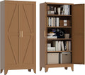 71" Tall Pantry Cabinet, White Metal Pantry Storage Cabinet, Kitchen Pantry Storage Cabinets with 2 Door and 4 Adjustable Shelves (Brown, 71" H)