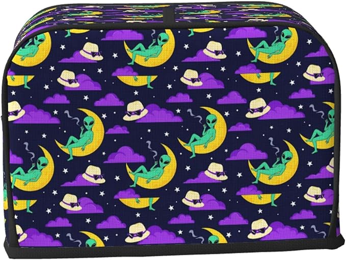 2 Slice Toaster Dust Cover with Pocket, Stain Resistant & Washable, Fingerprint Protection Kitchen Cover Funny Alien Moon Sky