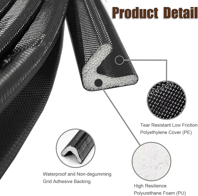 19.6 FT Door Frame Adhesive Weather Stripping Seal Strip PU Foam, PE Cover, Groove Slot Installation for Large Gap, Sound Heat Insulation, Dust Water Moisture Prevention (19.6ft, White，Adhesive)