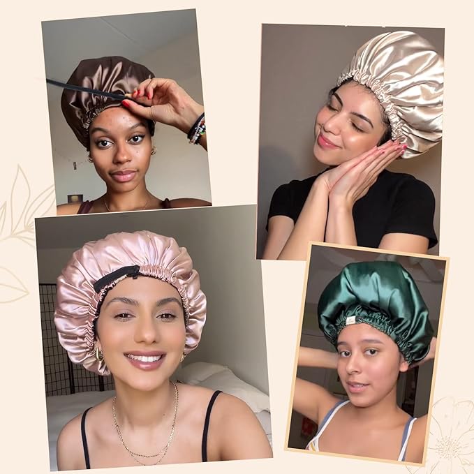 YANIBEST Adjustable Satin Bonnet Double Layer Hair Bonnet for Sleeping Bonnets for Women Hats Curly Natural Hair, Sage