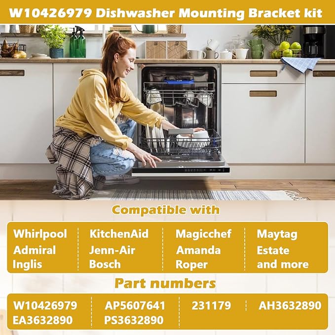 W10426979 8269145 24" Dishwasher Mounting Bracket Kit for Granite Quartz Countertops Compatible with Whirlpool, KitchenAid, Maytag 24 Inch Dishwashers Replaces AH3632890 EA3632890 PS3632890 2311792