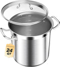 Stainless Steel Stock Pot with Lid – 24 Quart (6 Gallon) Heavy-Duty Cooking Pot for Soup, Stew, Pasta – Commercial & Home Use, Easy to Clean