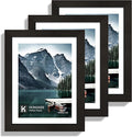 6x8 Picture Frame with Real Glass - Display Pictures 5x7 with Mat or 6 x 8 without Mat, Photo Frame for Wall or Table Top Display(Black, 3 Pack)