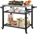 Domi 3-Tier Outdoor BBQ Grill Cart with Lockable Wheels | Portable Pizza Oven Stand & Food Prep Station | with Stainless Steel Tabletop & Propane Tanks | All-Weather Patio Cooking Center