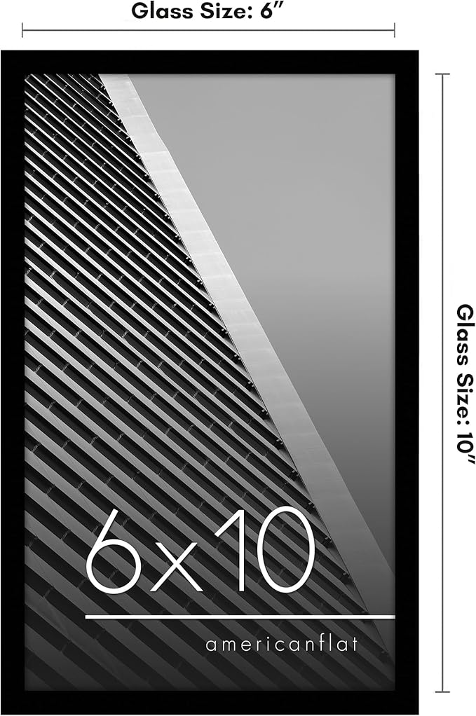 Americanflat 6x10 Picture Frame with Shatter-Resistant Glass - Streamline Collection - Thin Border Photo Frame for Tabletop and Wall Display - Hanging Hardware and Easel Stand Included - Black