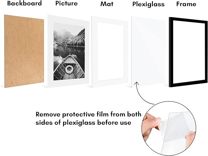 Americanflat 16x21 Picture Frame with Polished Plexiglass - Set of 5 - Use as 12x17 Frame with Mat or Display 16x21 Photo Without Mat - Galleria Collection - Picture Frames for Wall Display - Black