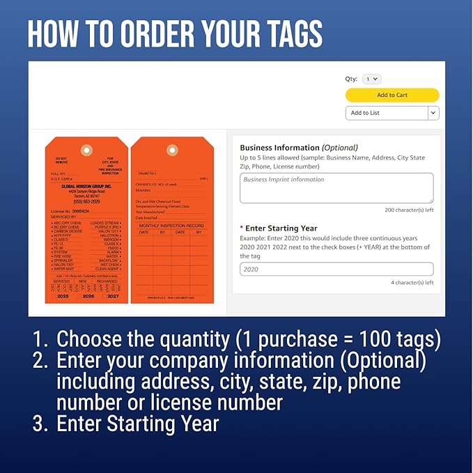 Tags 4 Less Custom Fire Extinguisher Tags – Preventative Maintenance Labels for Monthly Inspections, Alternative to Safety Sticker for Easy Record-Keeping – Pack of 100 (Orange, Cardboard)
