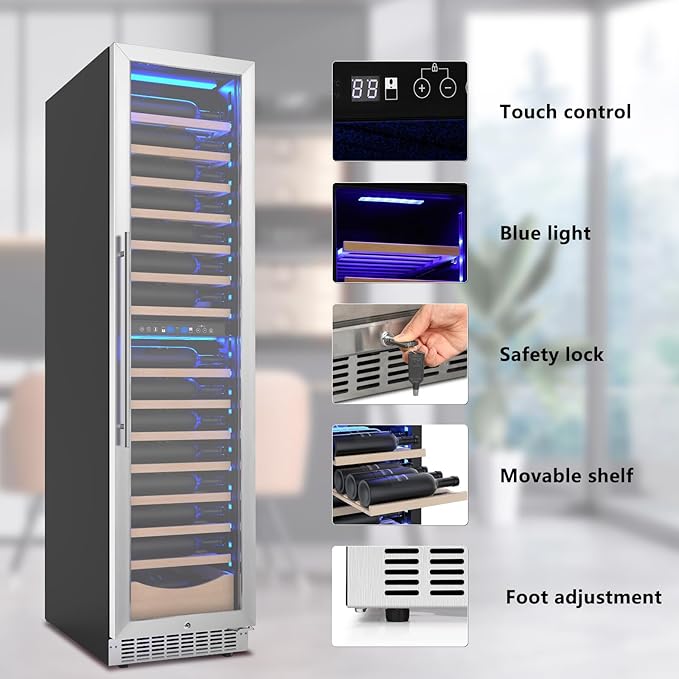 Antarctic Star 385L Wine Cellar Under Counter Built-in Beverage Cooler Mini Fridge Clear Glass Door Digital Memory Temperature Control, Beer Soda LED Light Safety Lock Quiet Operation