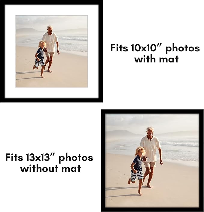 Americanflat 13x13 Picture Frame with Polished Plexiglass - Set of 5 - Use as 10x10 Frame with Mat or Display 13x13 Photo Without Mat - Galleria Collection - Square Frames for Wall Display - Black