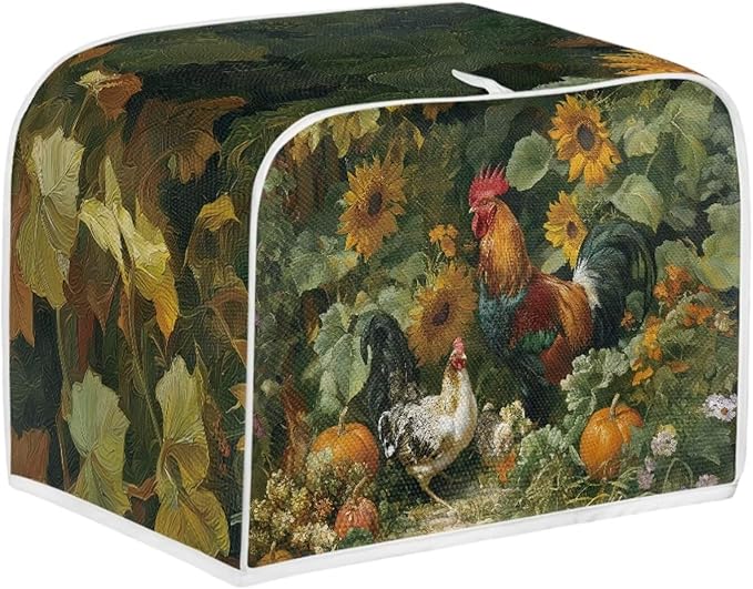 UNICEU Sunflowers Rooster Print Toaster Cover 4 Slice Stain Resistant Oil Protection Dust Cover Washable Kitchen Small Appliance Covers for Bread Maker