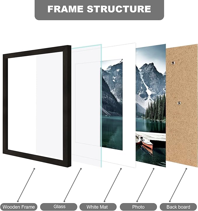 8x11 Picture Frame with Real Glass - Display Pictures 6x9 with Mat or 8 x 11 without Mat, Photo Frame for Wall or Table Top Display(Black, 3 Pack)