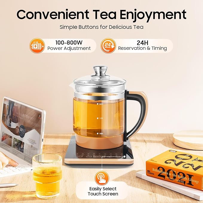 800W Electric Kettle, 1.8L Multifunctional Health Pot Electric Glass Kettle Tea Maker with Tea Infuser & & Steamed Eggs Holder, 18 Menus, Keep Warm Function, Rapid Boil