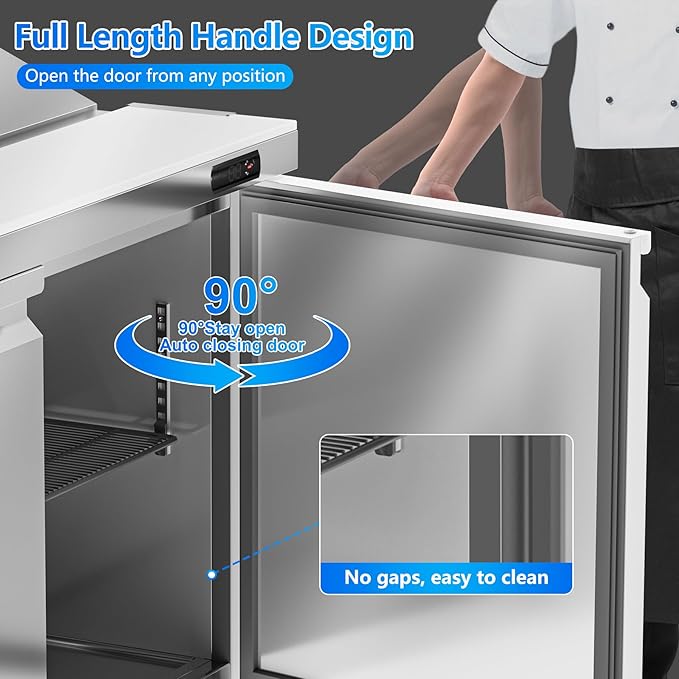 60" W Commercial Refrigerator Sandwich Salad Prep Table, 17.8 Cu.ft 2 Door Commercial Stainless Steel Food Prep Fridge with 16 Pans, Salad Prep Station for Restaurant, Bar, Shop, etc.
