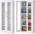 SISESOL Metal Storage Cabinet with Lock and Glass Doors,Glass Display Cabinet,67" Tall White Storage Cabinets,Locking Curio Cabinets with 5 Shelves for Collectibles,Home,Office,Living Room