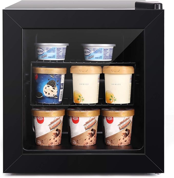 Northair Compact Mini Freezer with Glass Display Door - 1.1 Cu Ft with 2 Removable Shelves - Quiet Upright Freezer - 7 Temperature Settings - Black